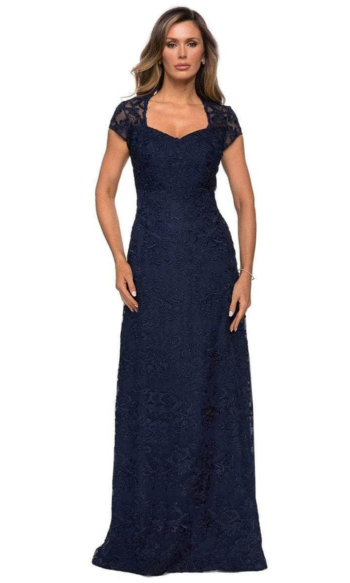 La Femme - Cap Sleeve Lace Evening Dress 27951SC - 1 pc Navy In Size 8 Available CCSALE 8 / Navy