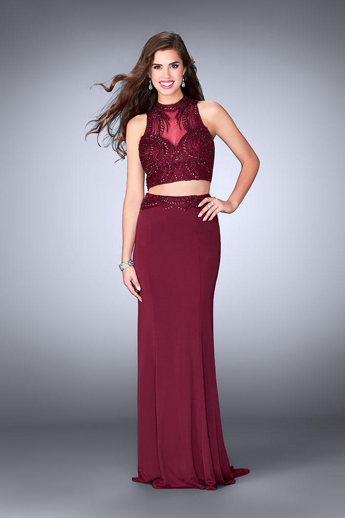 La Femme Gigi - 24051 Two-Piece Bead-Crusted Illusion Evening Gown 0 / Burgundy - Shop La Femme dresses on Couture Candy at CoutureCandy.com La Femme Gigi - 24051 Two-Piece Bead-Crusted Illusion Evening Gown 0 / Burgundy - Shop La Femme dresses on Couture Candy at CoutureCandy.com