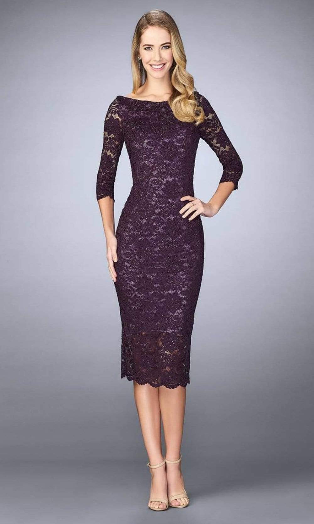 Knee Length Black Lace Dress La Femme Lace Tea Length Dress 24875SC Shop La Femme Dresses Knee Length Black Lace Dress La Femme Lace Tea Length Dress 24875SC Shop La Femme Dresses