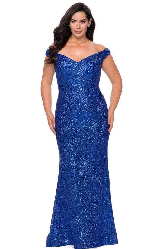 La Femme - Off Shoulder Evening Dress 28949SC Prom Dresses 22W / Royal Blue