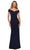 La Femme - Pleat-Ornate Off Shoulder Jersey Dress 27959SC - 1 pc Navy In Size 8 Available CCSALE 8 / Navy
