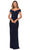 La Femme - Pleat-Ornate Off Shoulder Jersey Dress 27959SC - 1 pc Navy In Size 8 Available CCSALE 8 / Navy