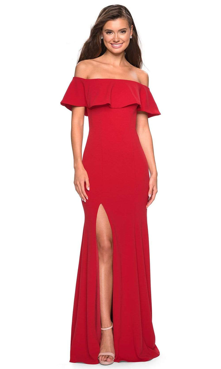 Trumpet Silhouette Dress with High Slit and Lace-Up Back Red main image 1
