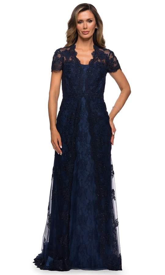 La Femme - Scalloped Lace Trumpet Dress 28195SC - 1 pc Cocoa In Size 20 and 1 pc Navy 18 Available CCSALE