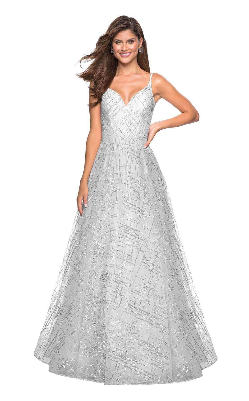 silver sequin a line dress B243022_Captivating Stretch Sequin A-line Dress with Reverse V Waistline and Low V-Back