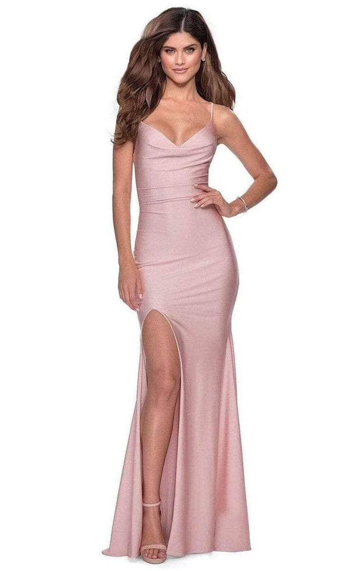 La Femme - Strappy Back High Slit Prom Dress 28518SC - 1 pc Mauve In Size 0 Available CCSALE 0 / Mauve