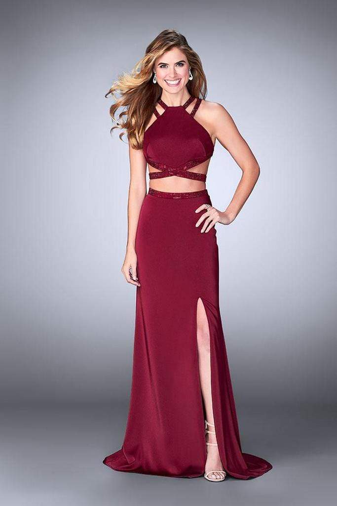 La Femme - Two Piece Beaded Strappy Halter Prom Gown 24420SC - Shop La Femme dresses on Couture Candy at CoutureCandy.com La Femme - Two Piece Beaded Strappy Halter Prom Gown 24420SC - Shop La Femme dresses on Couture Candy at CoutureCandy.com