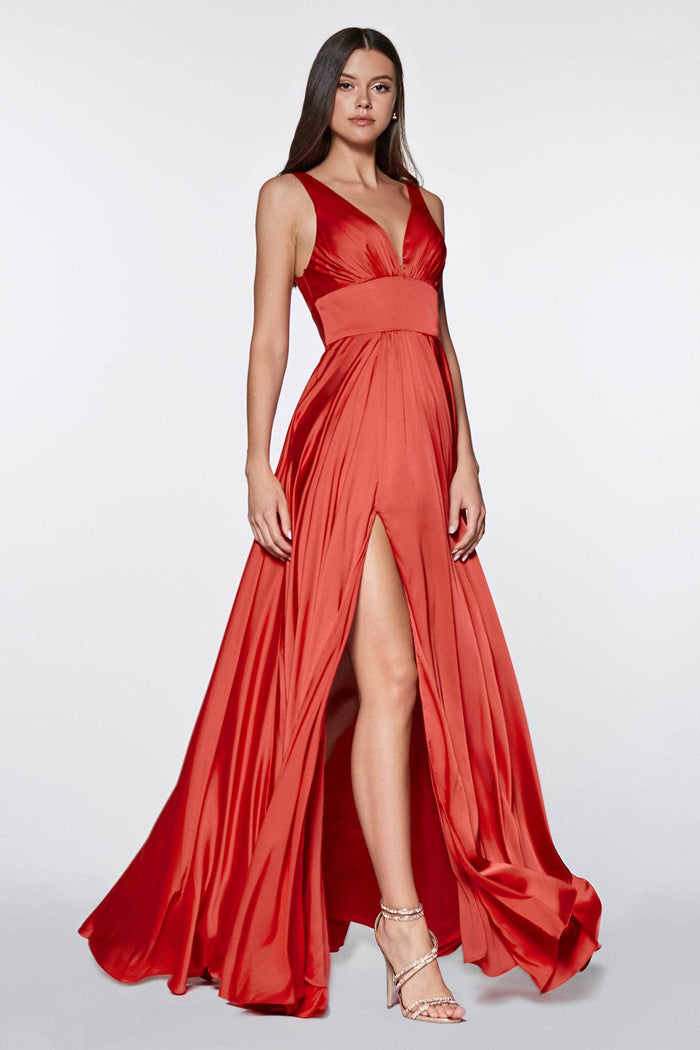 Ladivine 7469 A-Line Satin Dress Bridesmaid Dresses 2 / Red