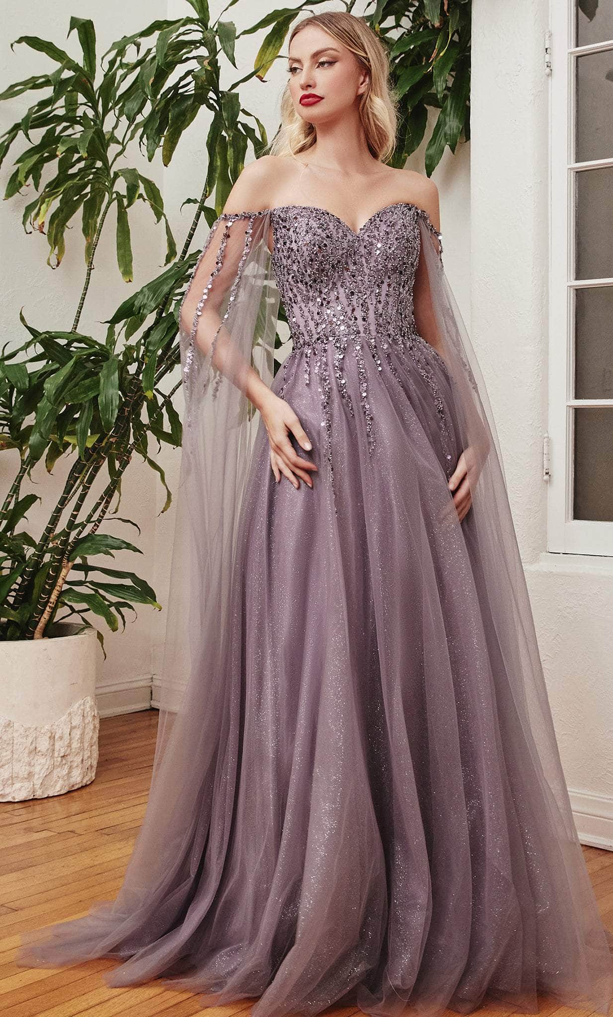 Ladivine CD0204 - Embellished Cape Sleeve Prom Dress Couture Candy Ladivine CD0204 - Embellished Cape Sleeve Prom Dress Couture Candy