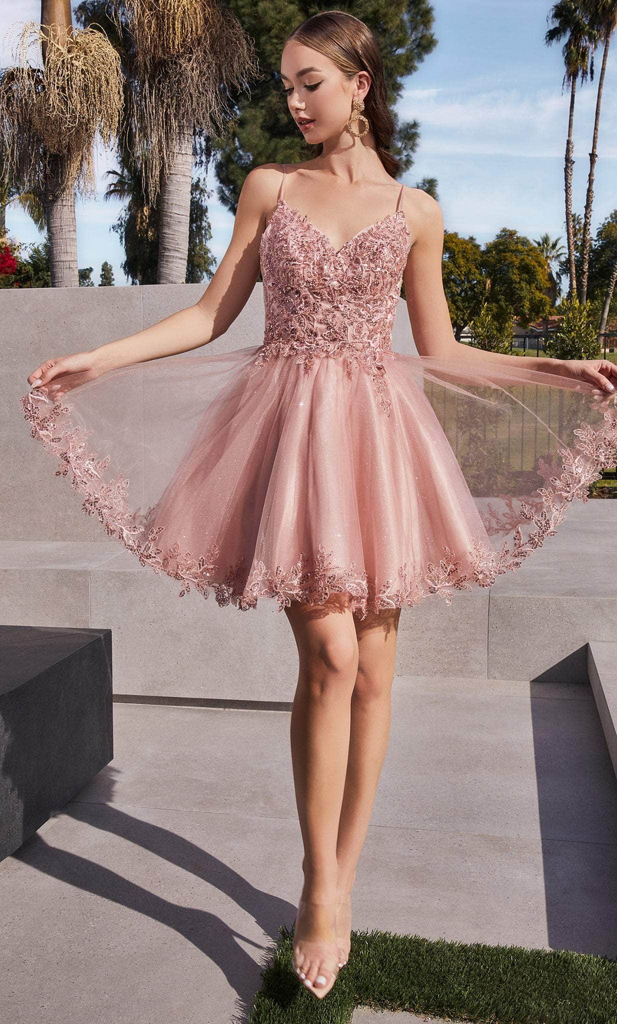 Ladivine CD0213 Elegant Embellished Mini Dress Blush / XS Ladivine CD0213 Elegant Embellished Mini Dress Blush / XS