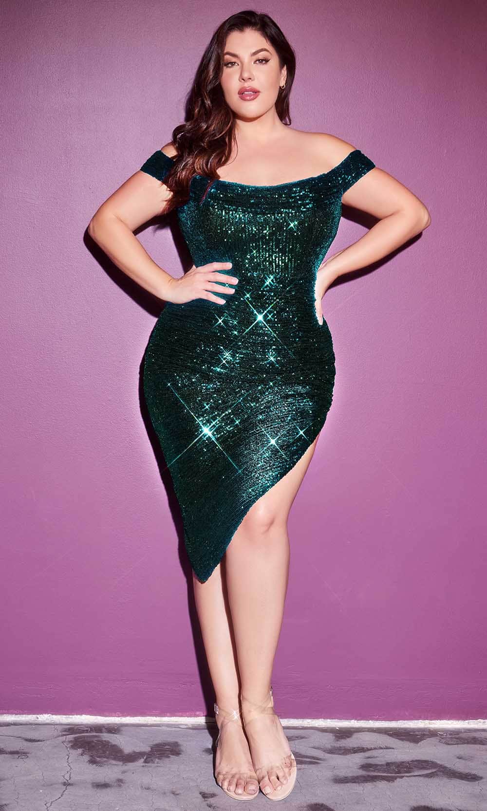 emerald green sequin dress plus size City Chic Plus Size Sequin Sofia Dress - Green