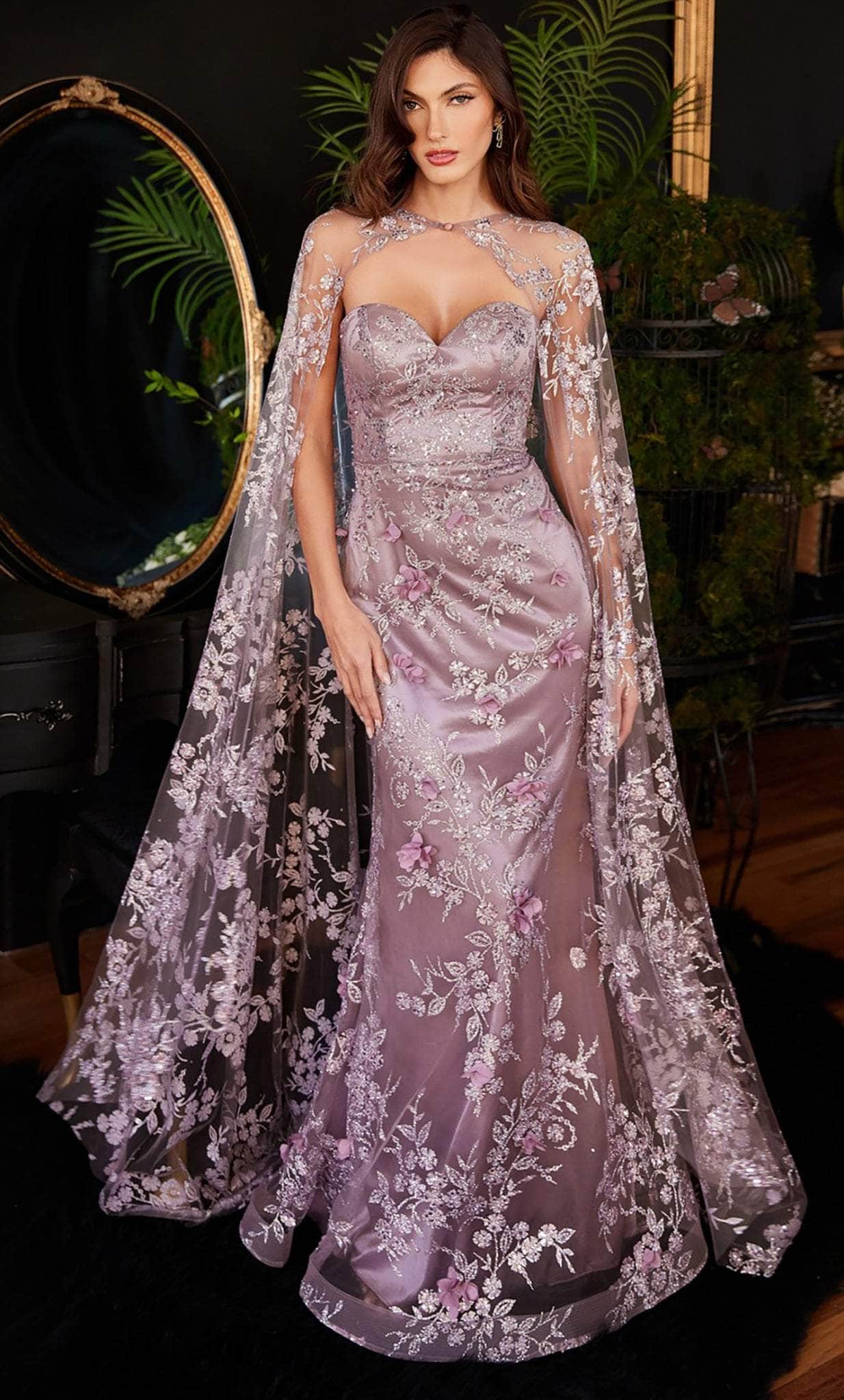 Ladivine J834 - Glitter Cape Prom Dress Ladivine J834 - Glitter Cape Prom Dress