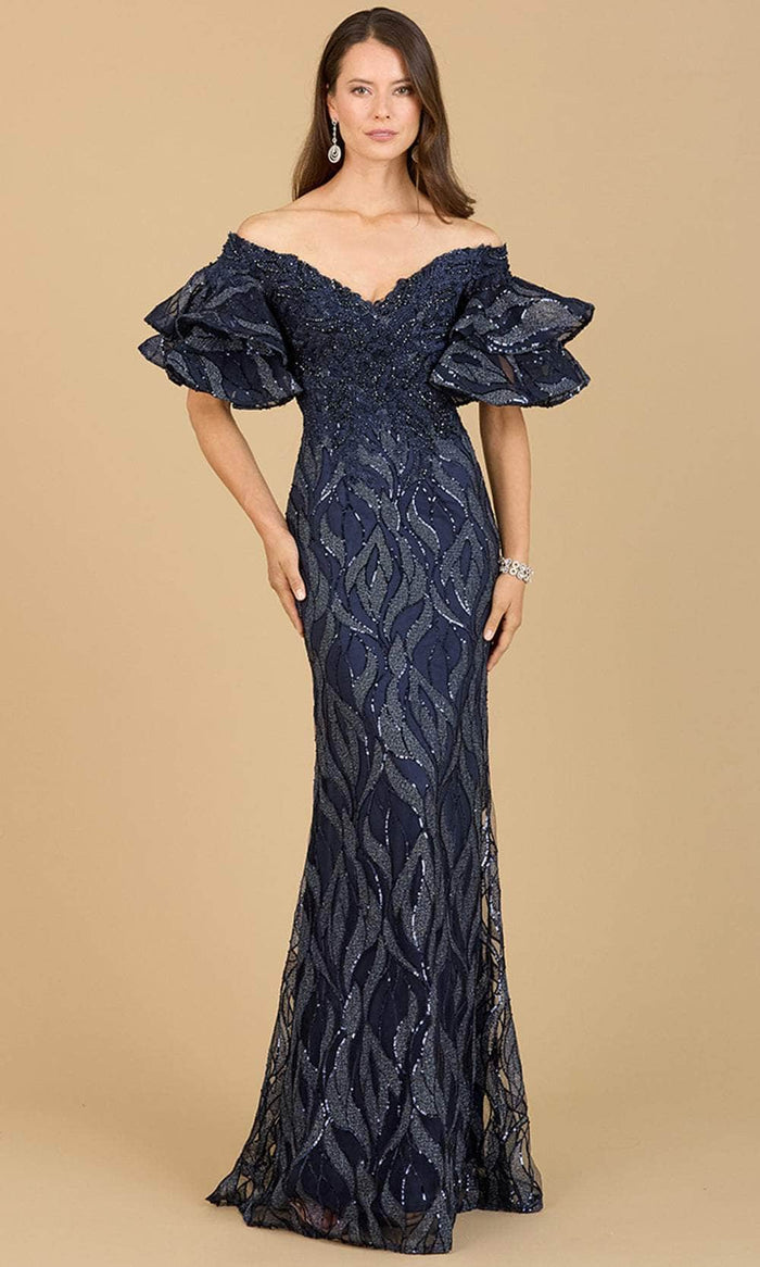 Lara Dresses 29190 - Tiered Sleeve V-Neck Evening Gown Special Occasion Dress 4 / Navy