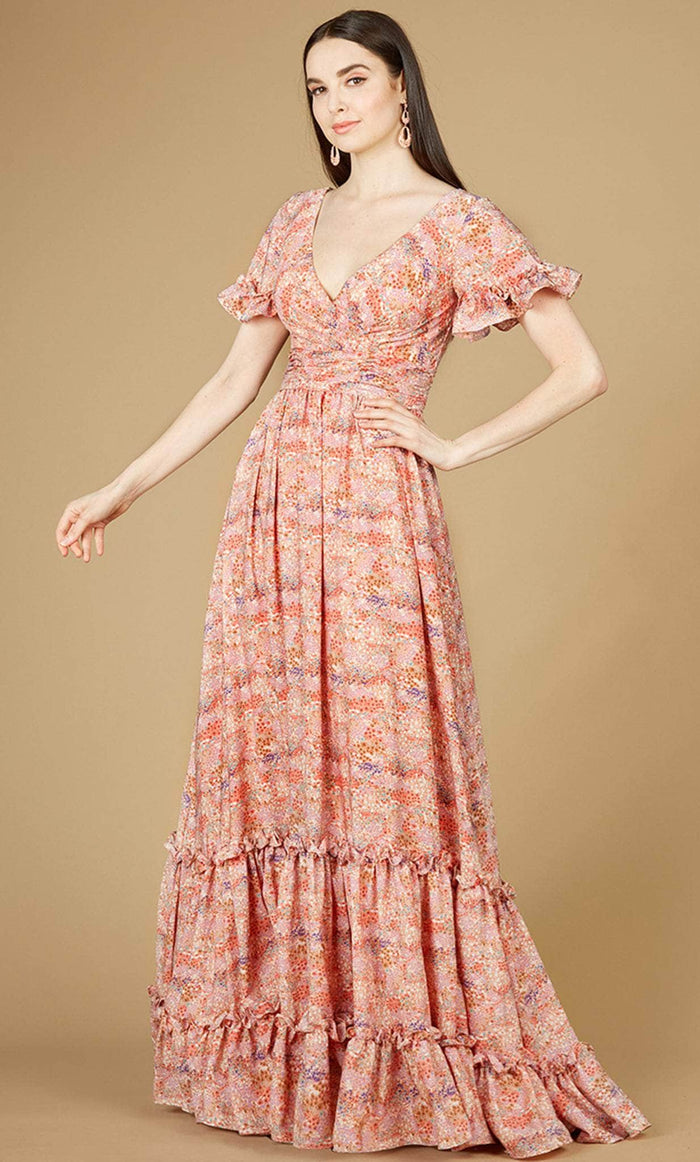 Lara Dresses 29273 - Faux Wrap Maxi Dress Special Occasion Dress 2 / Pink