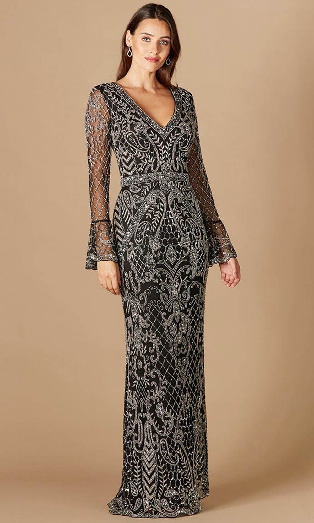 Lara Dresses 29358 - Fully Sequined Long Sheer Sleeves Formal Gown 10 / Black/Silver - Shop Lara Dresses Dresses on Couture Candy at CoutureCandy.com Lara Dresses 29358 - Fully Sequined Long Sheer Sleeves Formal Gown 10 / Black/Silver - Shop Lara Dresses Dresses on Couture Candy at CoutureCandy.com