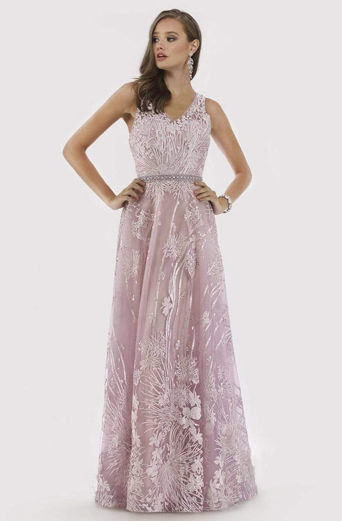 Lara Dresses - 29784 Embroidered V-neck A-line Gown Prom Dresses 4 / Lavender