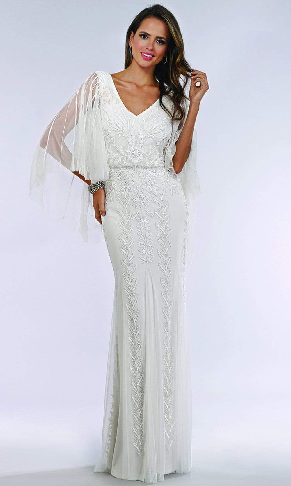 white dress with sheer cape White Cape Dress