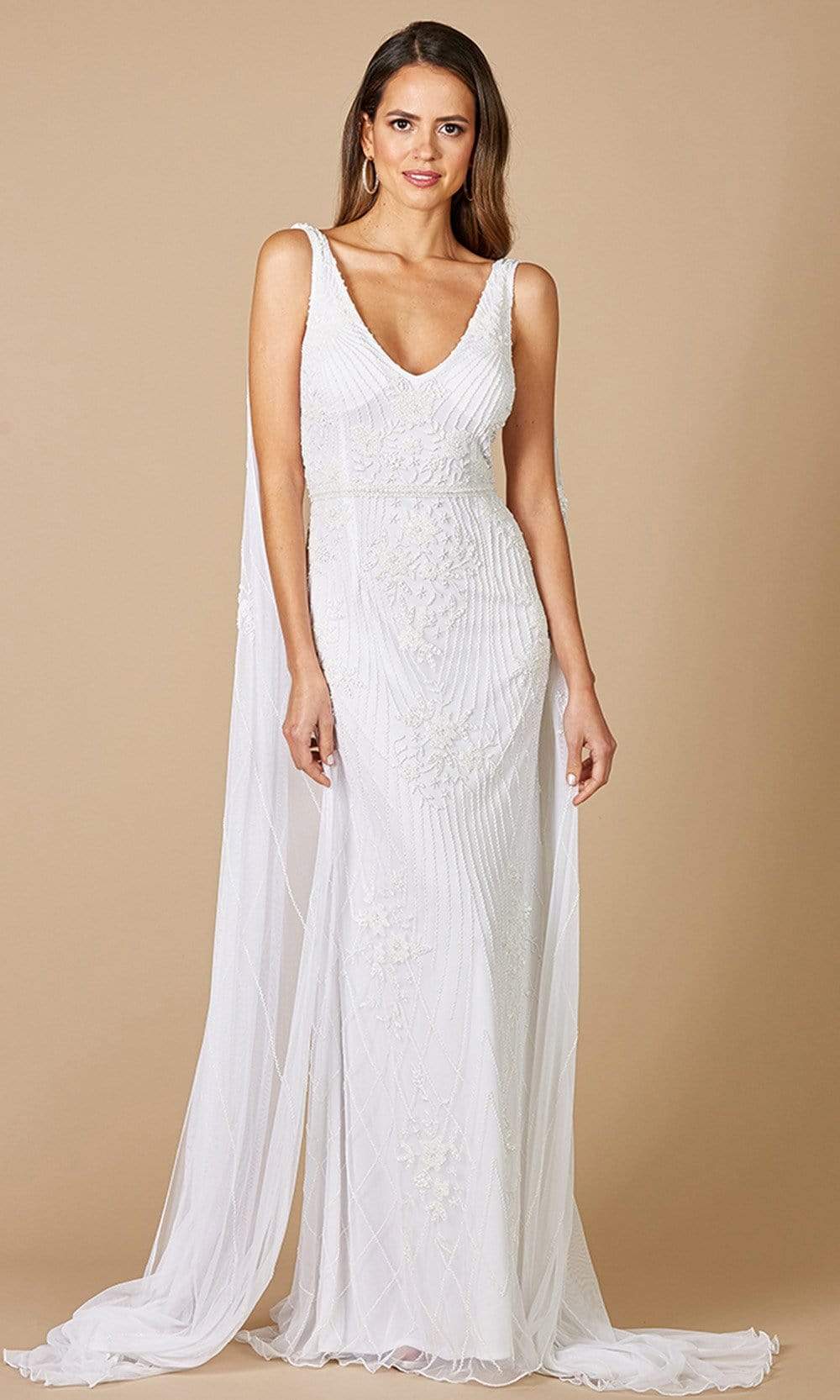 Lara Dresses - 51055 Cascading Beaded Sheath Bridal Gown Lara Dresses - 51055 Cascading Beaded Sheath Bridal Gown