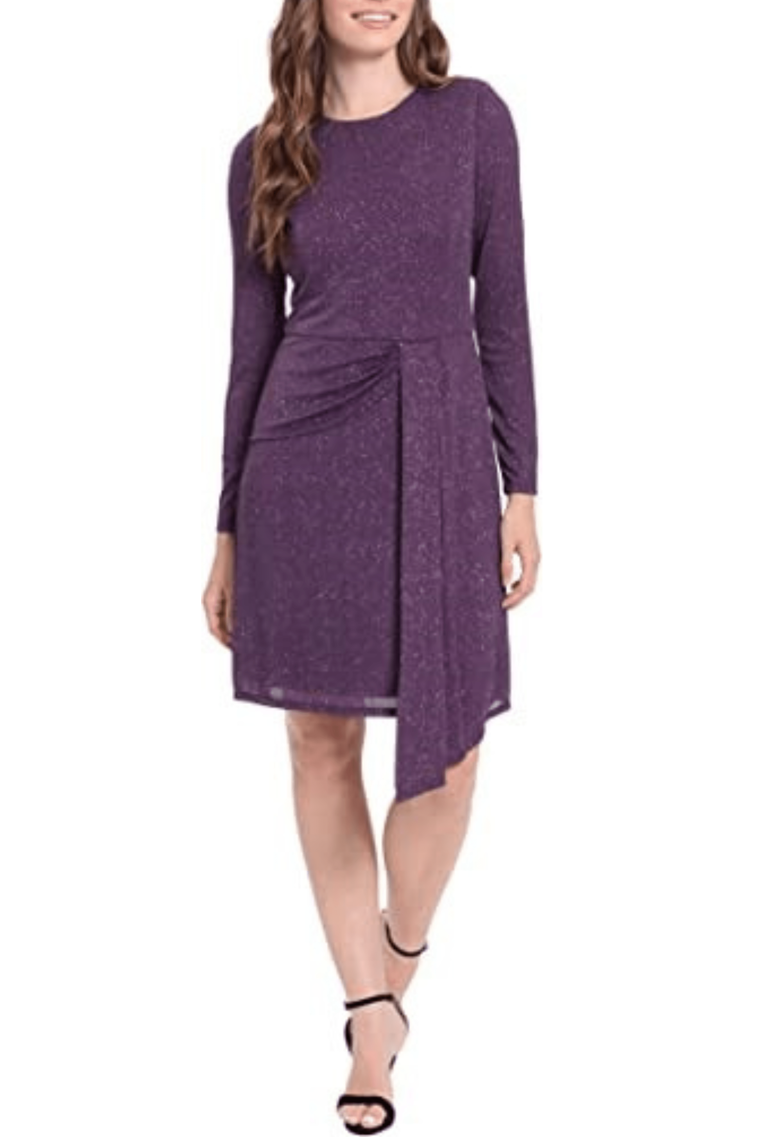 london times dress purple London Times dress women 10 metallic ruffle boat neck cocktail purple