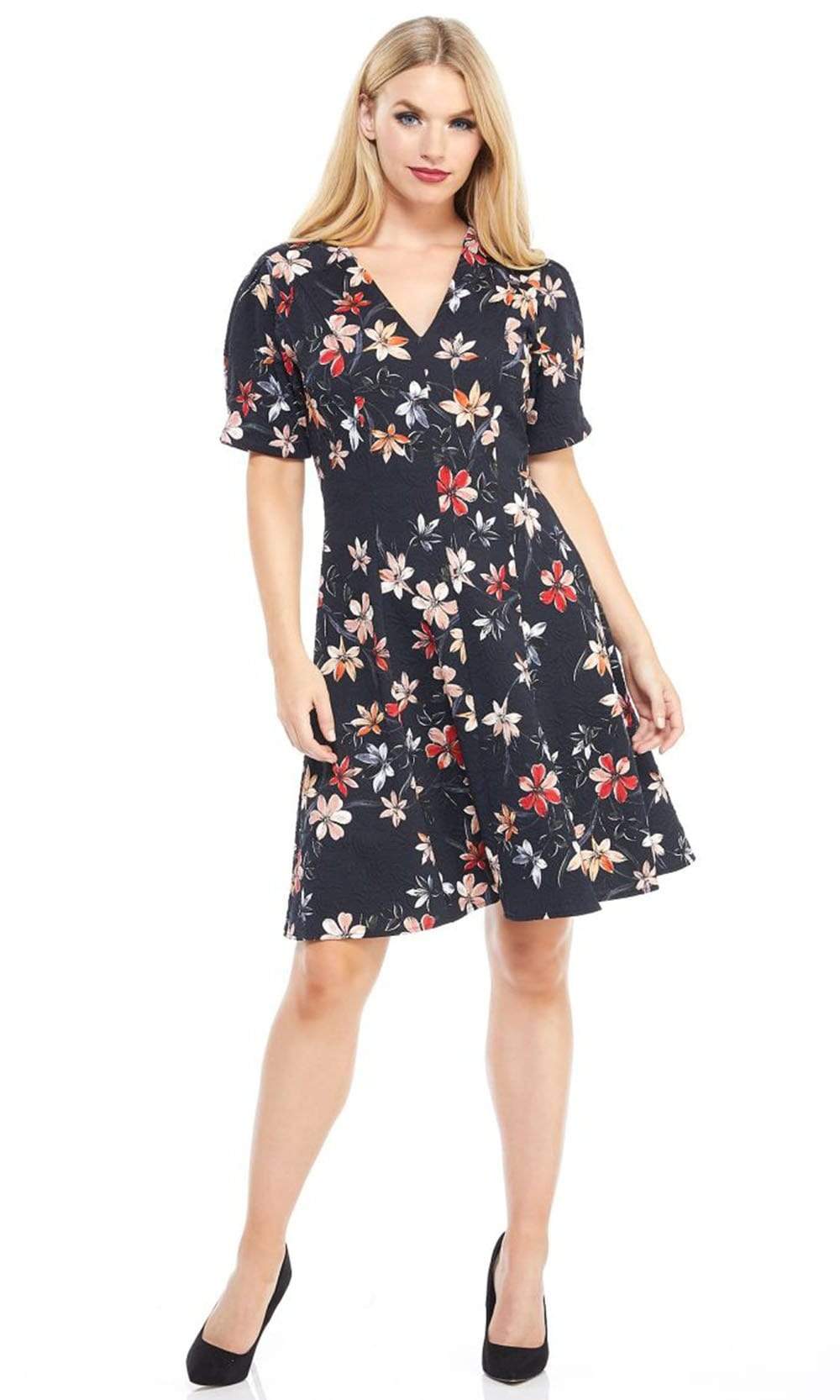 London Times - T3783M Floral Short Sleeve Fit And Flare Jacquard Dress Couture Candy London Times - T3783M Floral Short Sleeve Fit And Flare Jacquard Dress Couture Candy