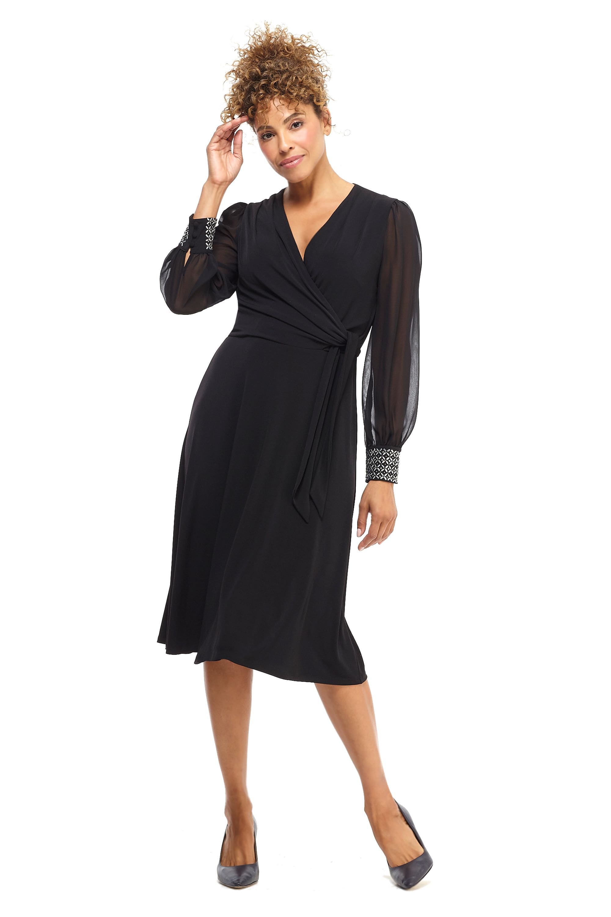 London Times - T4547M V-Neck Long Sleeves A-Line Dress London Times - T4547M V-Neck Long Sleeves A-Line Dress