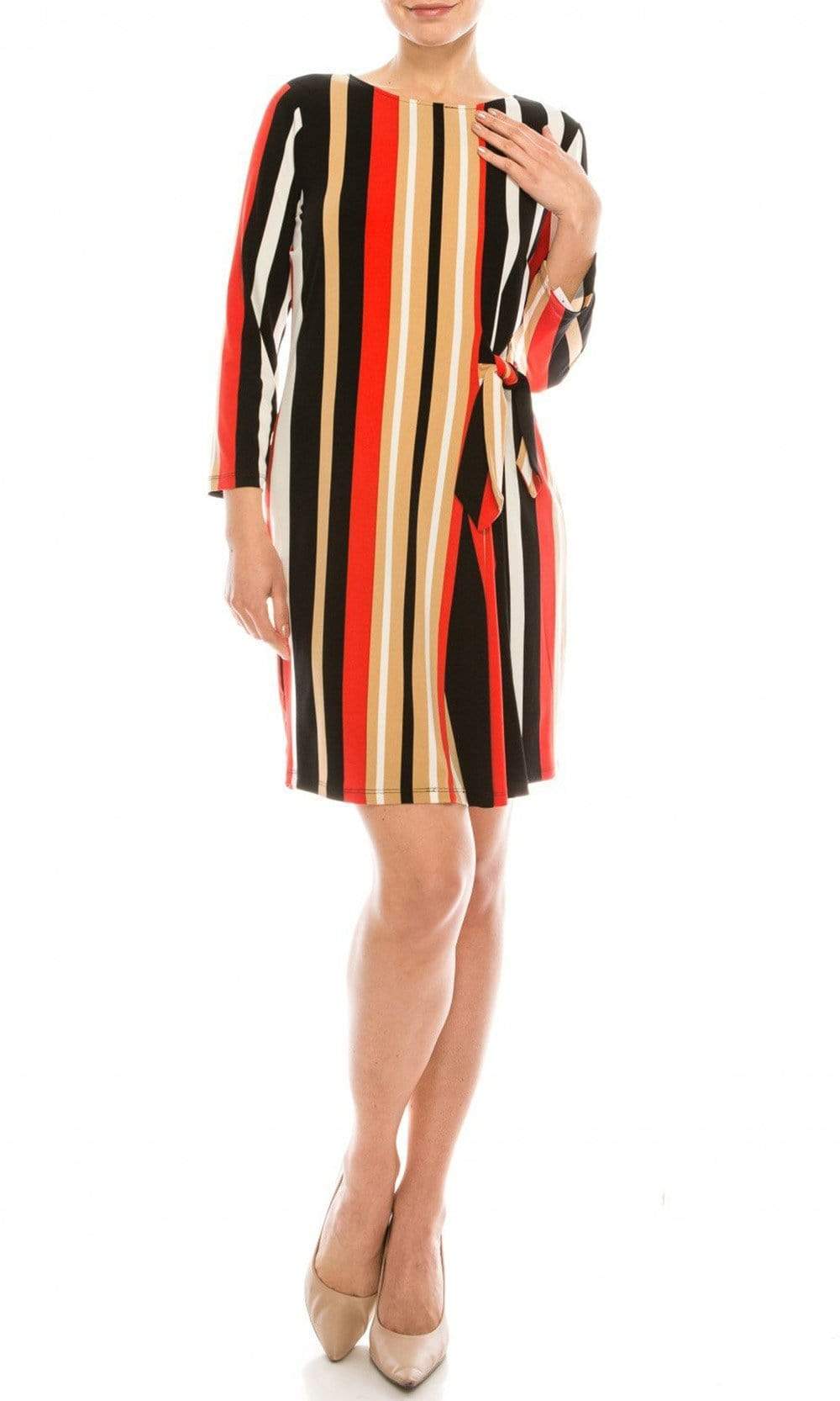 London Times - T4797M Long Sleeve Multi-Color Striped Shift Dress London Times - T4797M Long Sleeve Multi-Color Striped Shift Dress