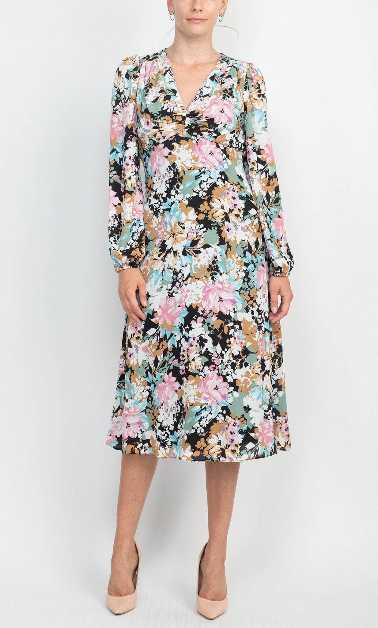 London Times T6080M - Printed Floral Empire Midi Dress Couture Candy London Times T6080M - Printed Floral Empire Midi Dress Couture Candy