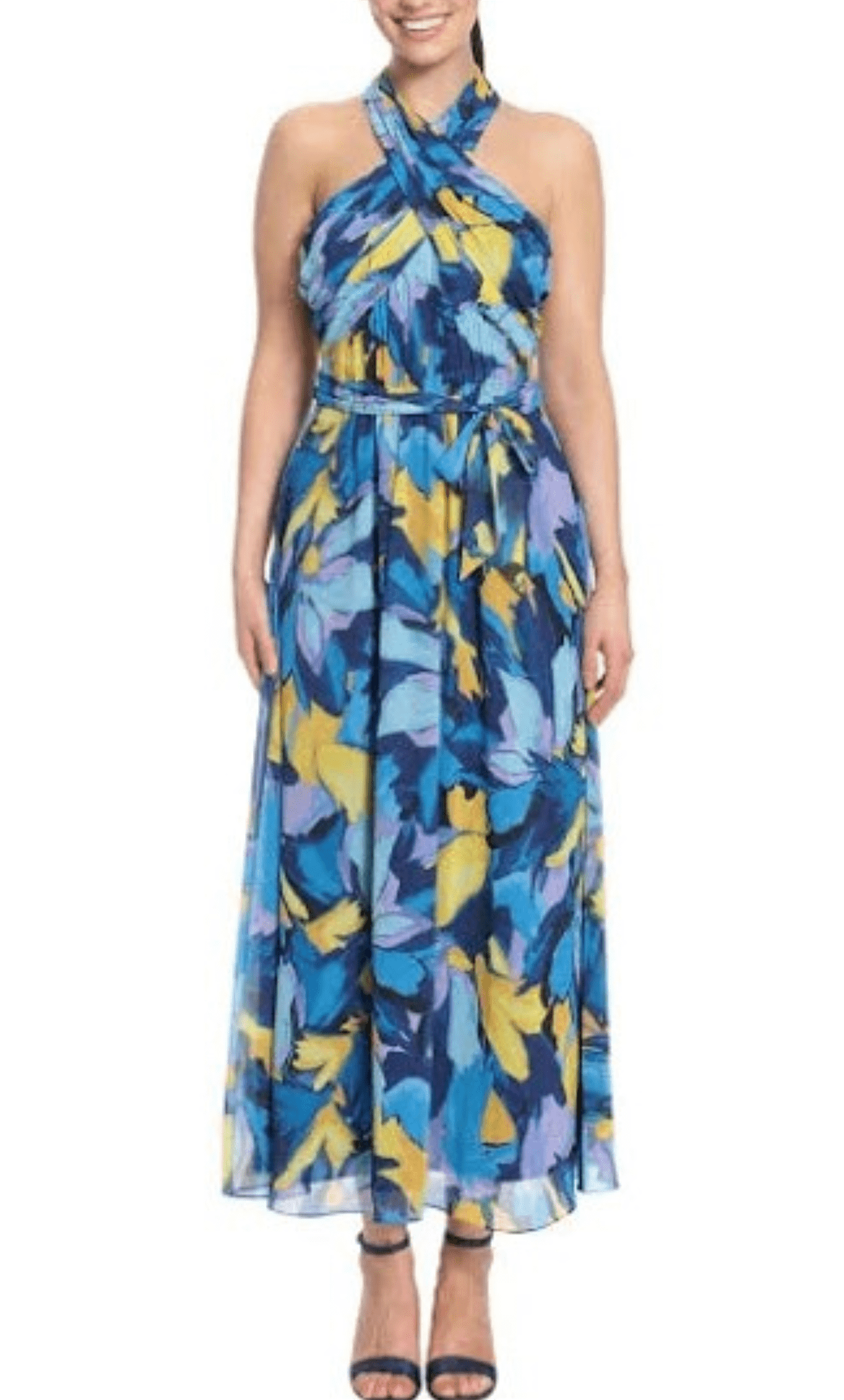 London Times T6226M - Crisscross Halter A-Line Maxi Dress London Times T6226M - Crisscross Halter A-Line Maxi Dress