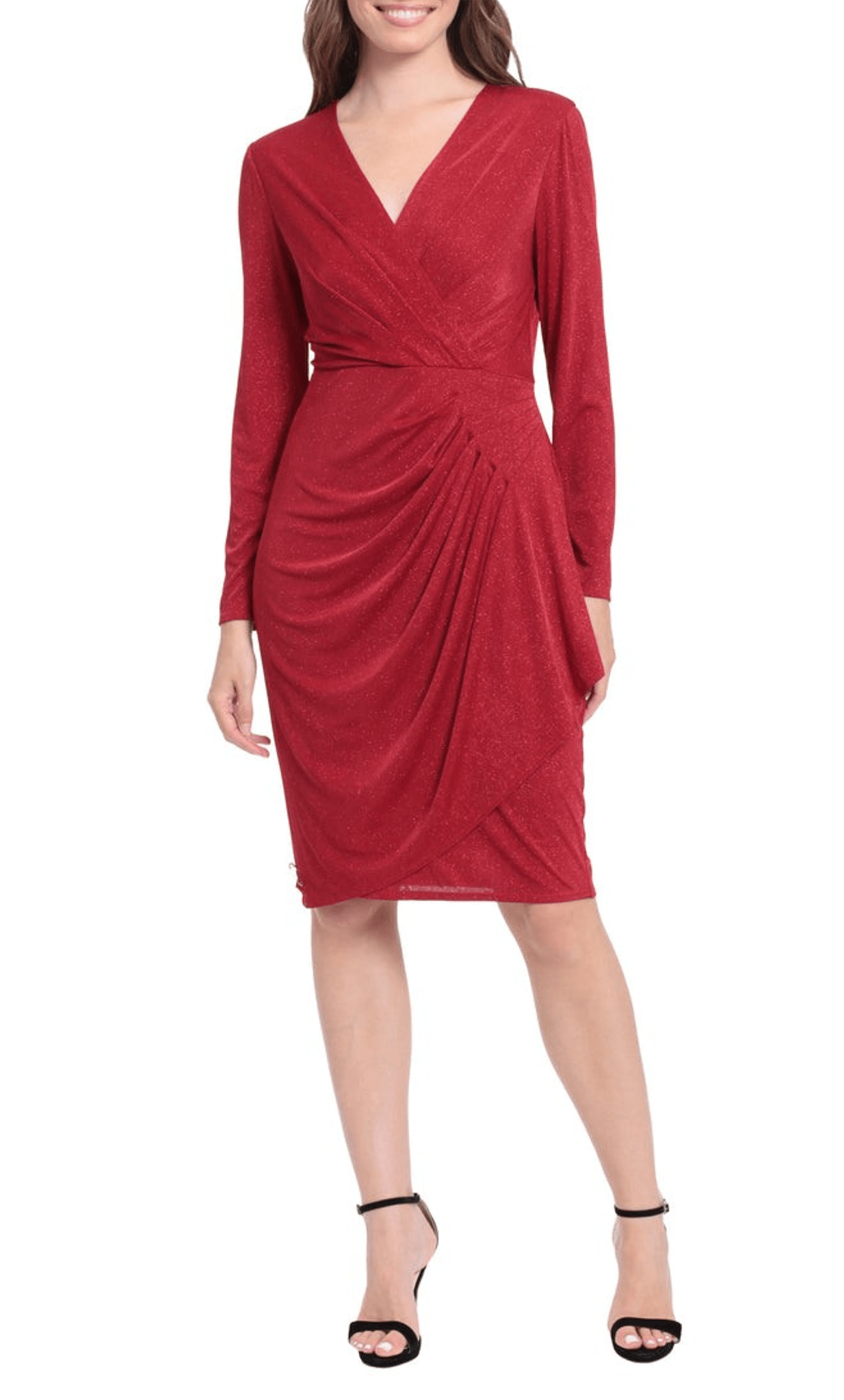 london times red dress London Times Dress Womens Size 4P Red Sleeveless Layered
