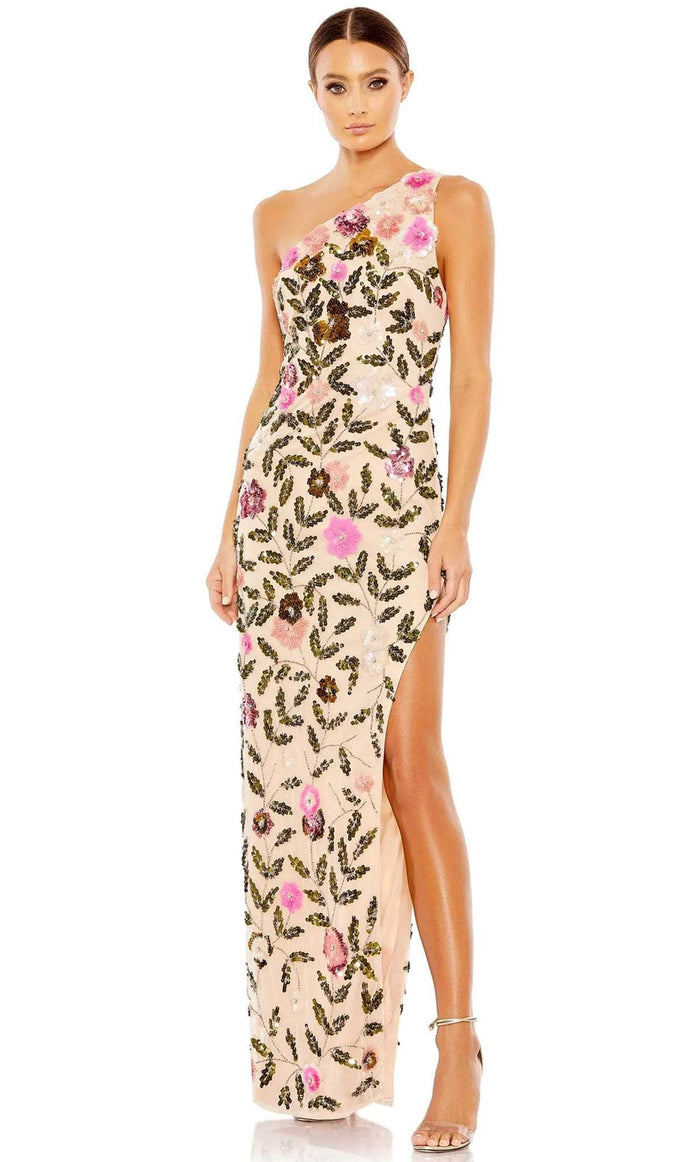 Mac Duggal 10903 - One Sleeve Embellished Prom Dress Evening Dresses 0 / Nude Multi