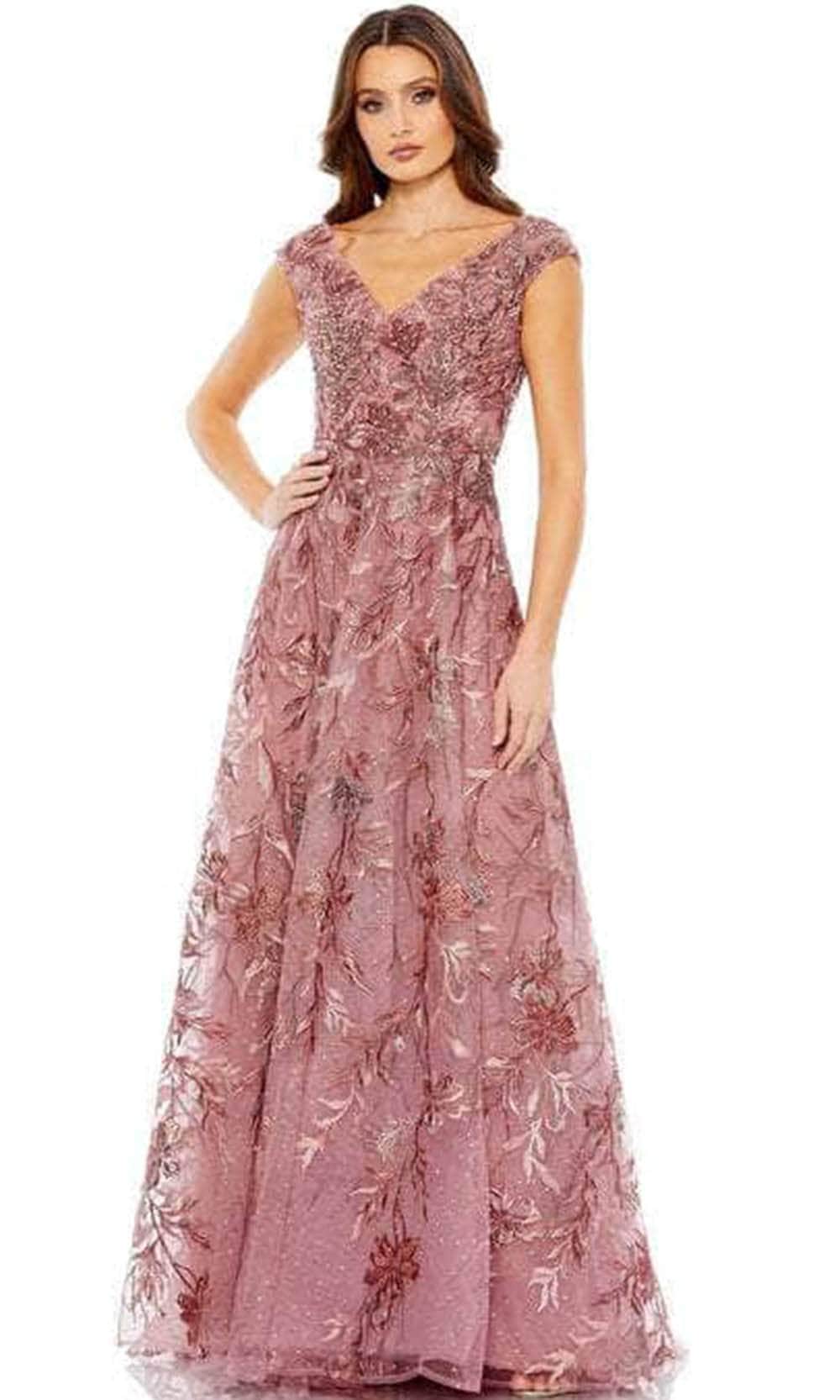Mac Duggal - Embroidered Illusion Cap Sleeve A Line Gown - Cinnamon Mac Duggal - Embroidered Illusion Cap Sleeve A Line Gown - Cinnamon