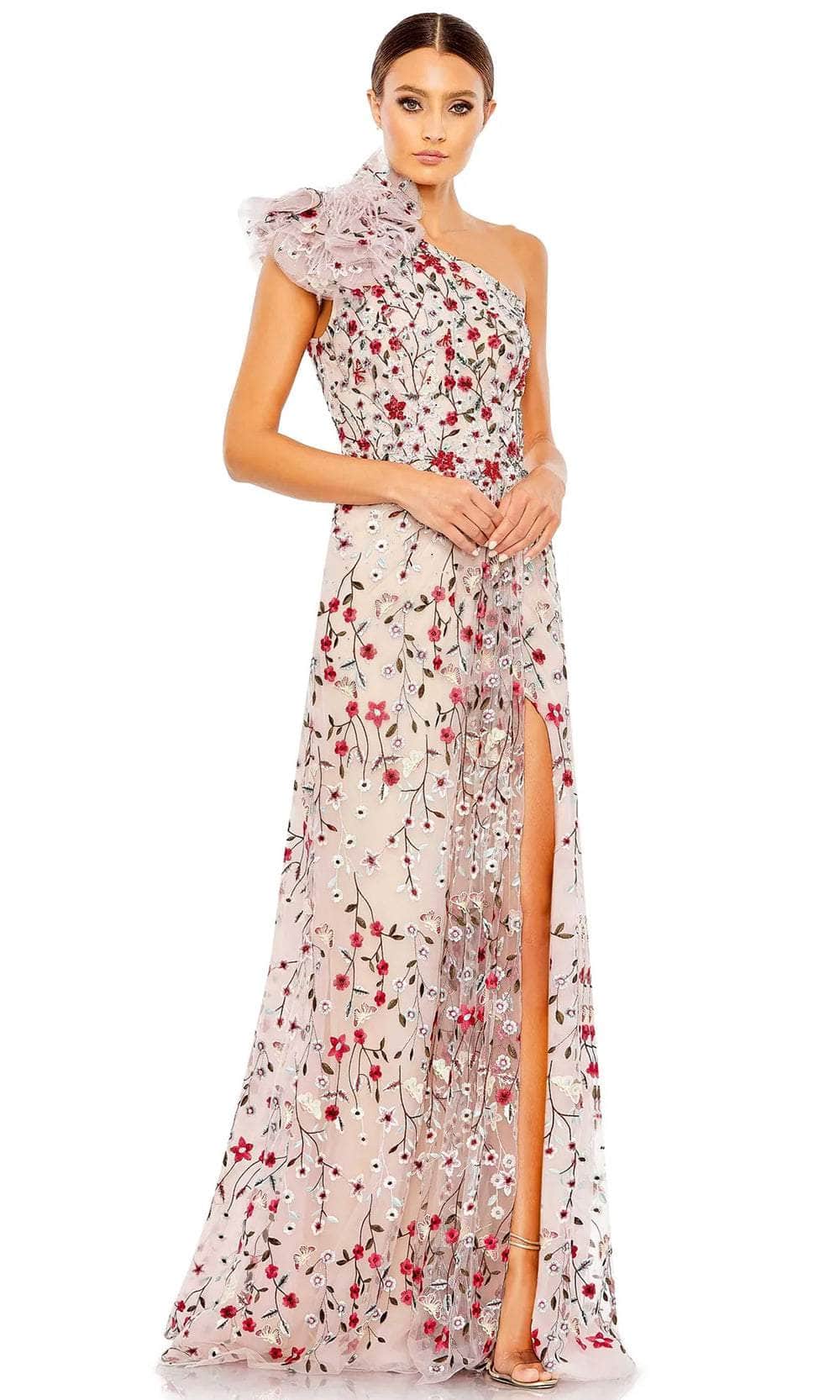 Mac Duggal Floral Embroidered One-Shoulder A-Line Gown Rose Multi Mac Duggal Floral Embroidered One-Shoulder A-Line Gown Rose Multi