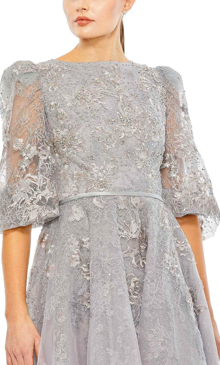 Cinderella Divine: Enchanting A-Line Tea-Length Dress with Floral Symphony