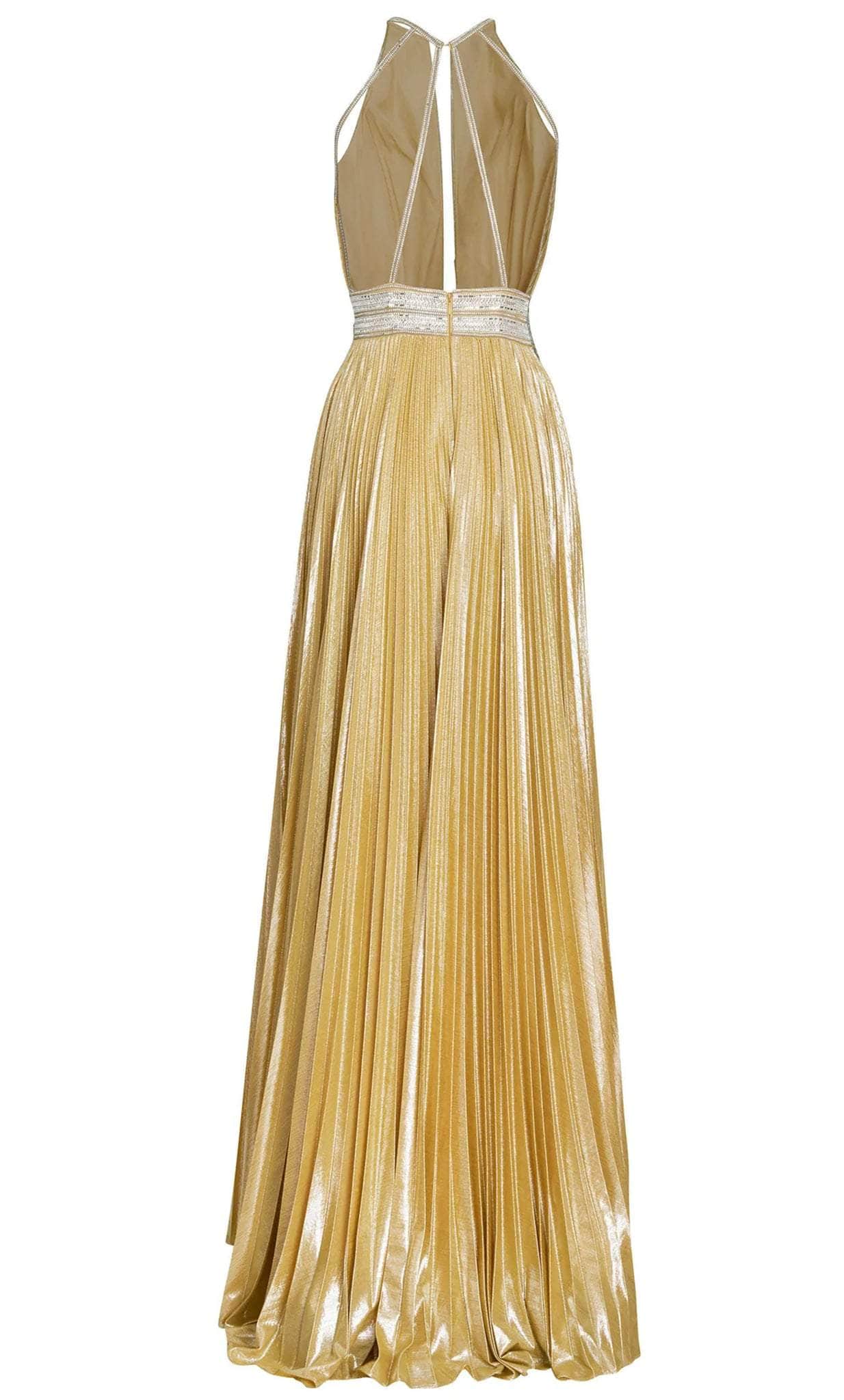 Pleated Embellished Halter Open Back Gown - Mac Duggal Black / US 12 Pleated Embellished Halter Open Back Gown - Mac Duggal Black / US 12