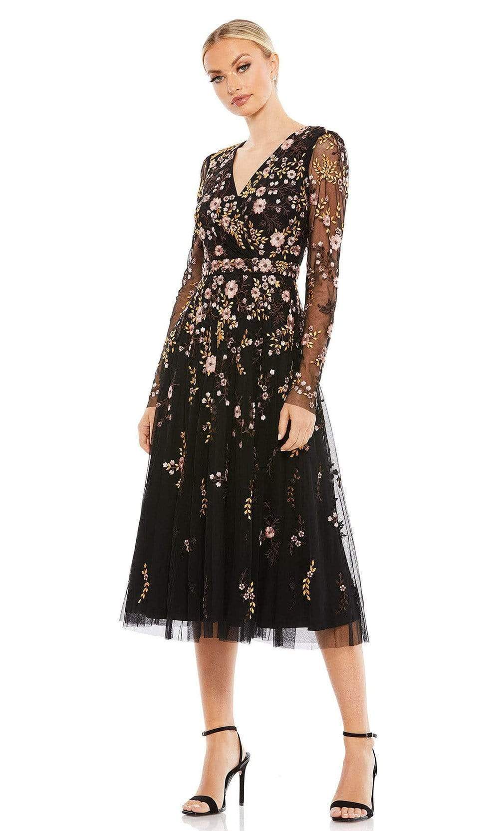 Mac Duggal - Black Multicolor Floral Embroidered A-Line Cocktail Dress - US 26 Mac Duggal - Black Multicolor Floral Embroidered A-Line Cocktail Dress - US 26