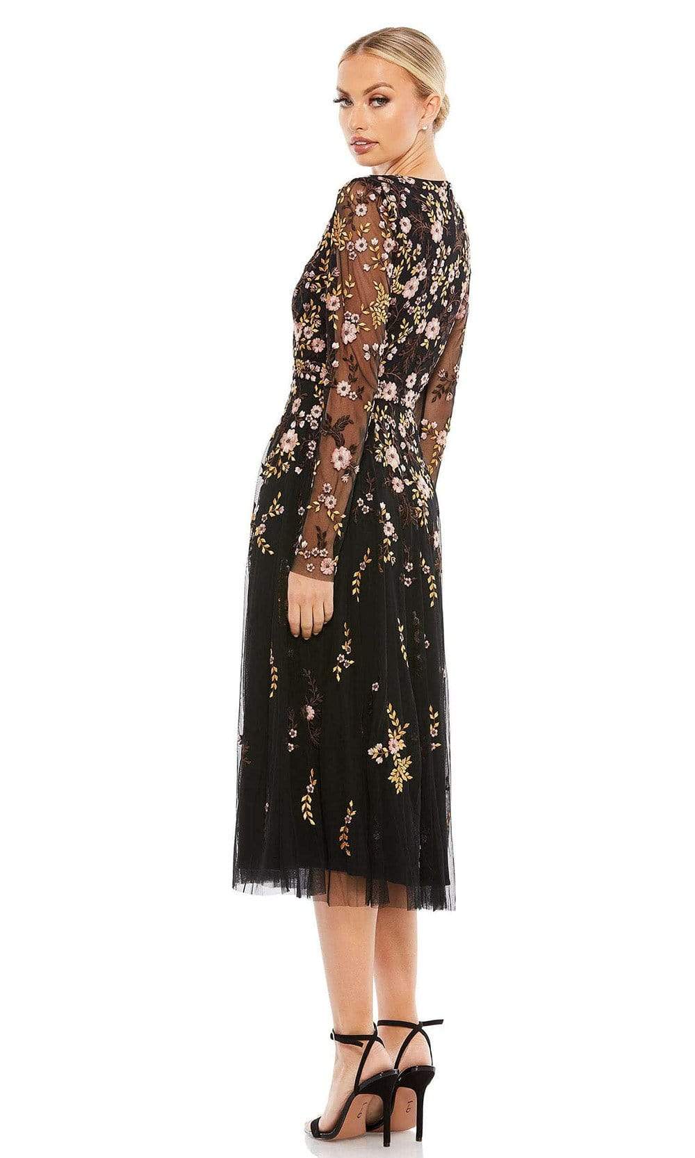 Mac Duggal - Black Multicolor Floral Embroidered A-Line Cocktail Dress - US 26 Mac Duggal - Black Multicolor Floral Embroidered A-Line Cocktail Dress - US 26