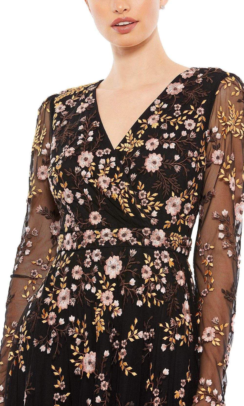 long sleeve sheer floral dress Black Floral Print Long Sheer Sleeve Short Dress