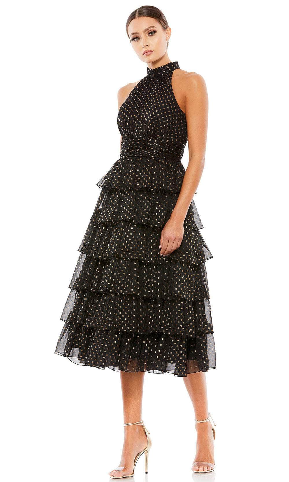 Mac Duggal Layered Polka Dot Halter Cocktail Dress - Black Gold Mac Duggal Layered Polka Dot Halter Cocktail Dress - Black Gold