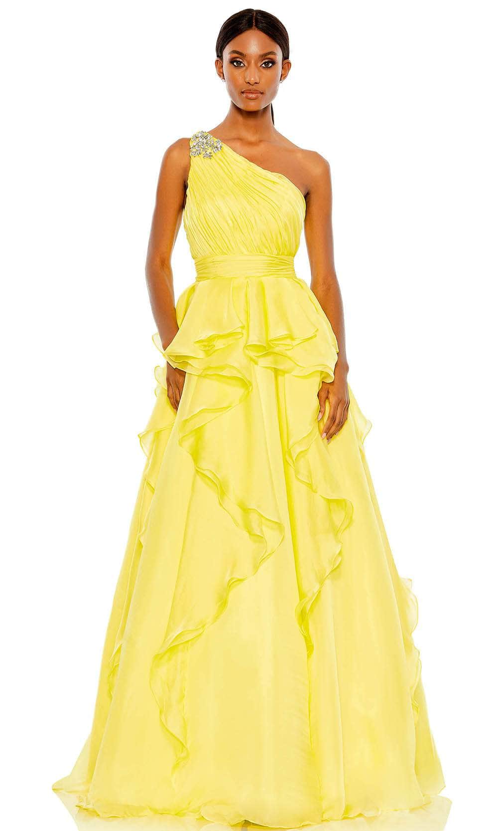 mac duggal one-shoulder asymmetrical flowy dress High Low One Shoulder Flowy Gown