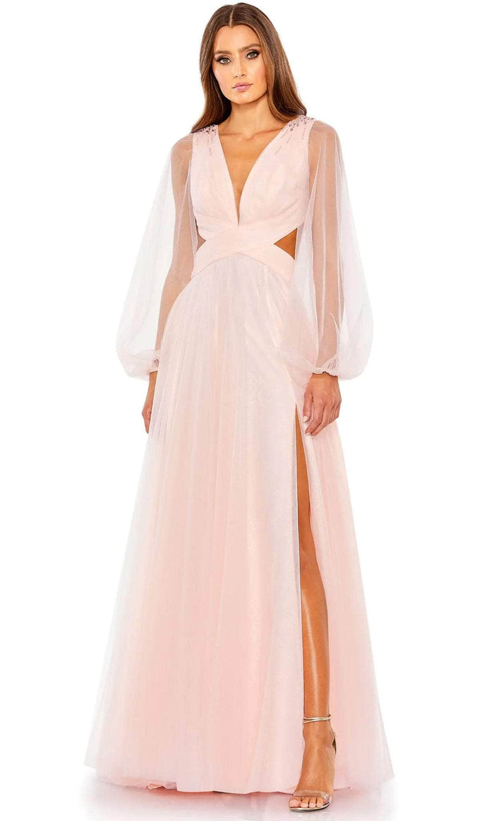 Mac Duggal 50662 - V-Neck Cutout Waist Evening Gown Evening Dresses 0 / Blush
