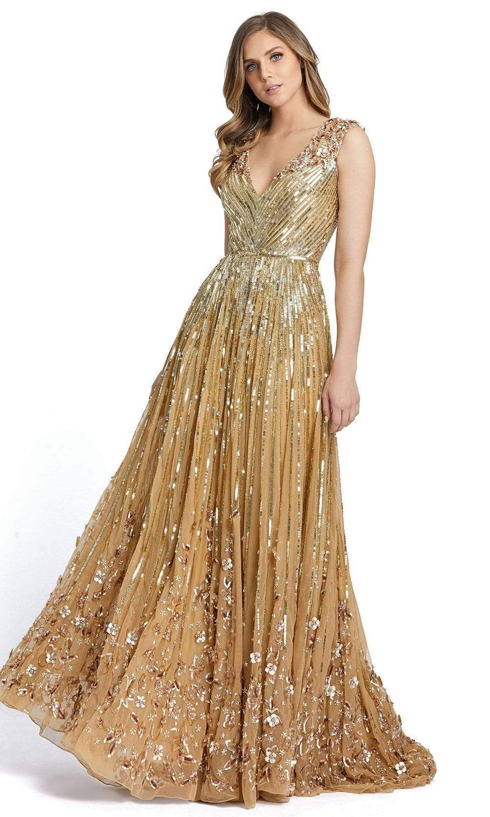 Mac Duggal - 5223 3D Floral Accent Sequin Embellished A-Line Gown Mac Duggal - 5223 3D Floral Accent Sequin Embellished A-Line Gown