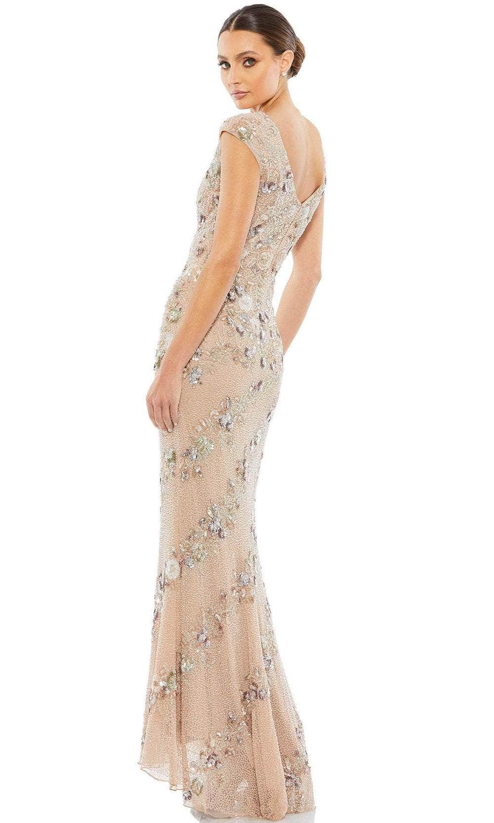 Mac Duggal - Pink Floral Embellished Cap Sleeve Column Gown - US 14 Mac Duggal - Pink Floral Embellished Cap Sleeve Column Gown - US 14