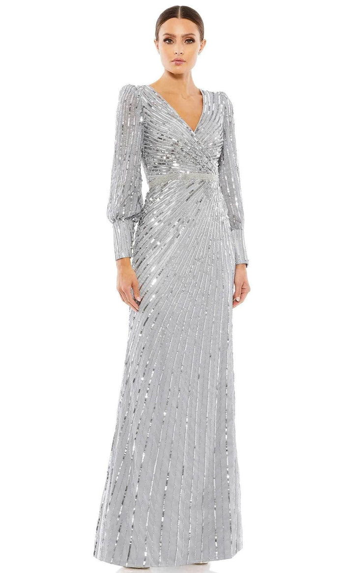 Mac Duggal 5501 - Long Sleeve Sequin Evening Gown Special Occasion Dress 2 / Silver