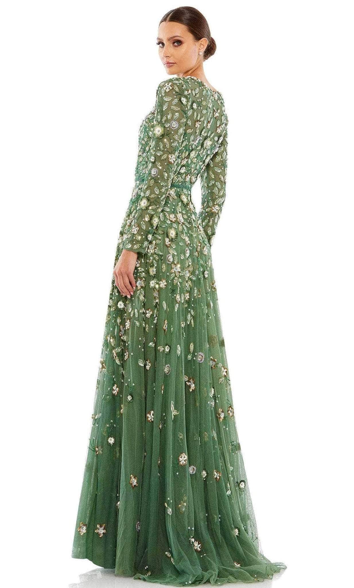 Mac Duggal - Red Embellished High Neck Long Sleeve A Line Gown - US 20 Mac Duggal - Red Embellished High Neck Long Sleeve A Line Gown - US 20