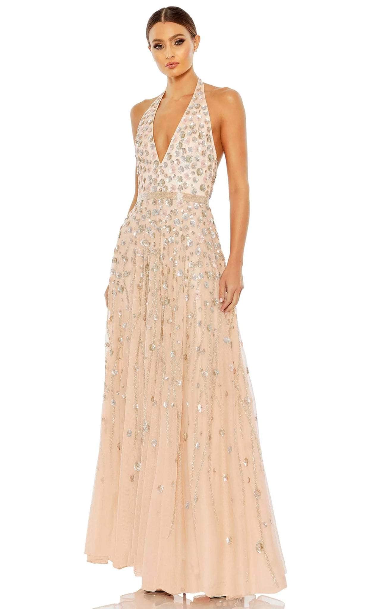 Mac Duggal - Floral Embellished Halter Strap A Line Gown - Blush Mac Duggal - Floral Embellished Halter Strap A Line Gown - Blush