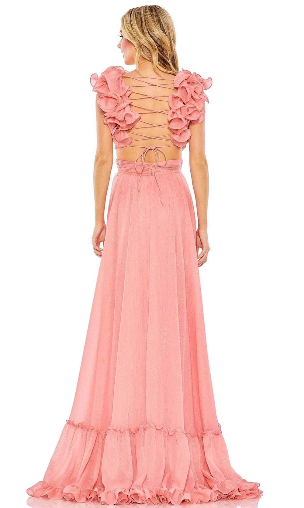 Mac Duggal - Pink Ruffle Sleeve V Neck A Line Gown - Coral / US 10 Mac Duggal - Pink Ruffle Sleeve V Neck A Line Gown - Coral / US 10