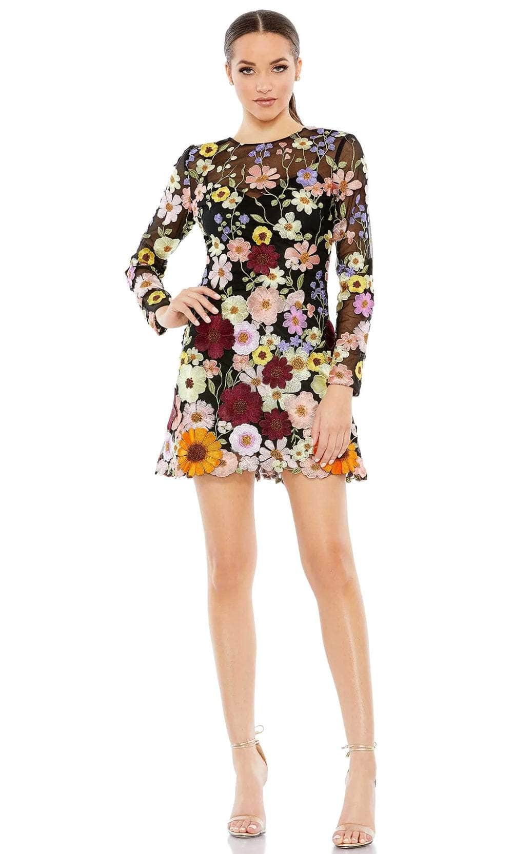 Mac Duggal 68202 - Sheer Floral Embroidered Short Dress Mac Duggal 68202 - Sheer Floral Embroidered Short Dress