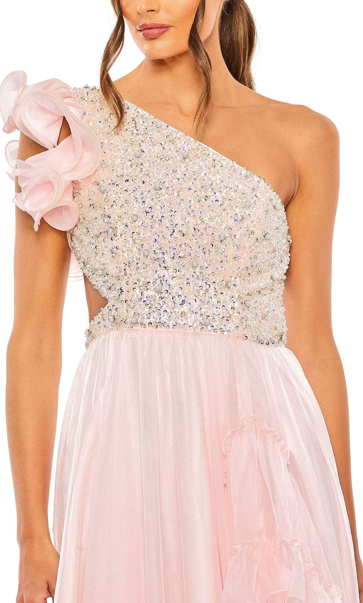 mac duggal sequin top a line dress Silver Beaded Embellished One Shoulder A Line Gown