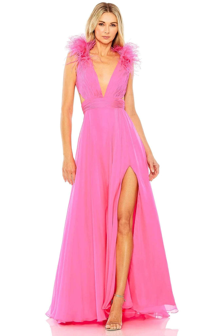 Mac Duggal 68680 - Feather Collar Cutout Evening Dress Evening Dresses 0 / Hot Pink