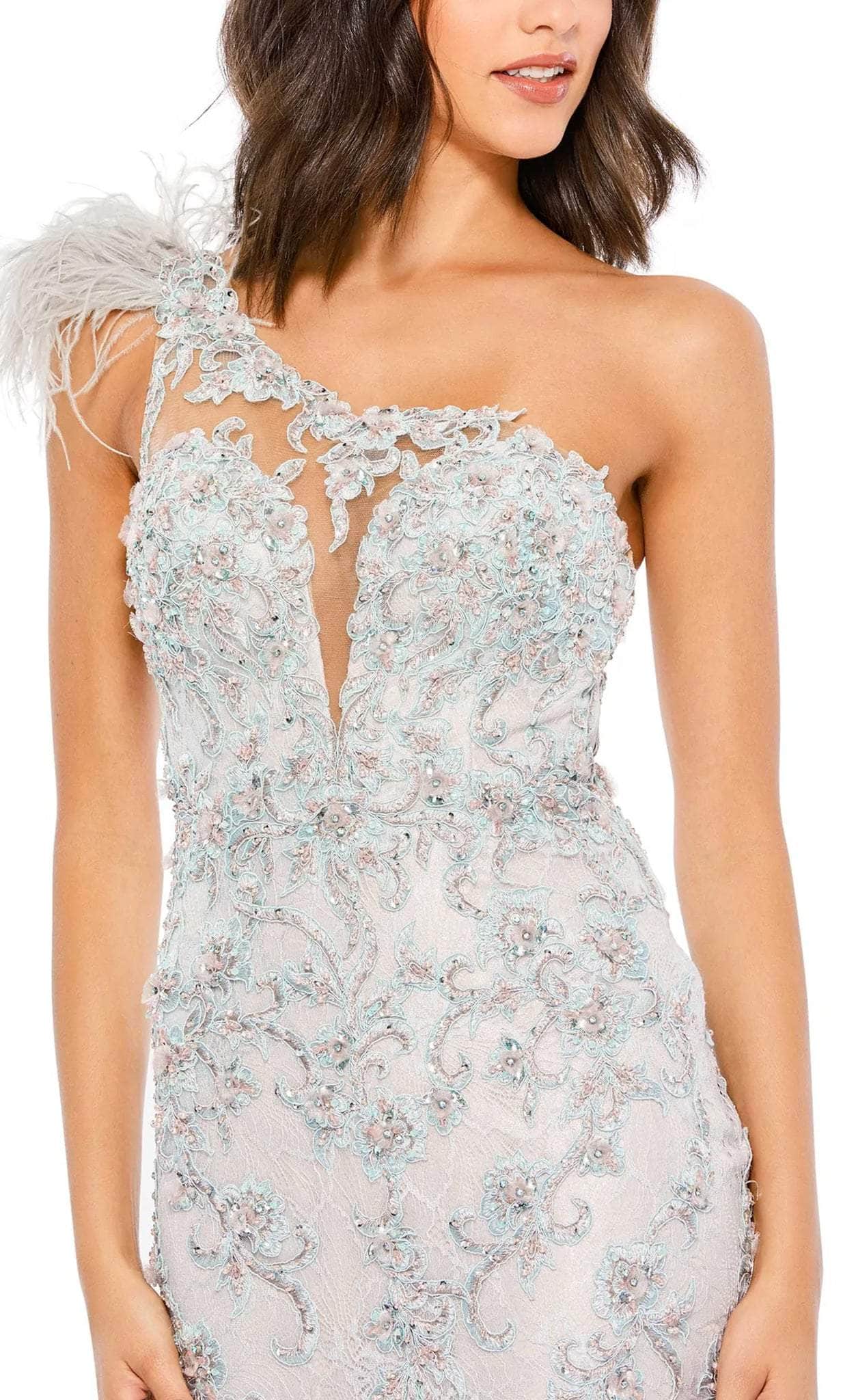 mac duggal one-shoulder embroidered maxi dress Mac Duggal - One Shoulder Lace Embroidered Dress